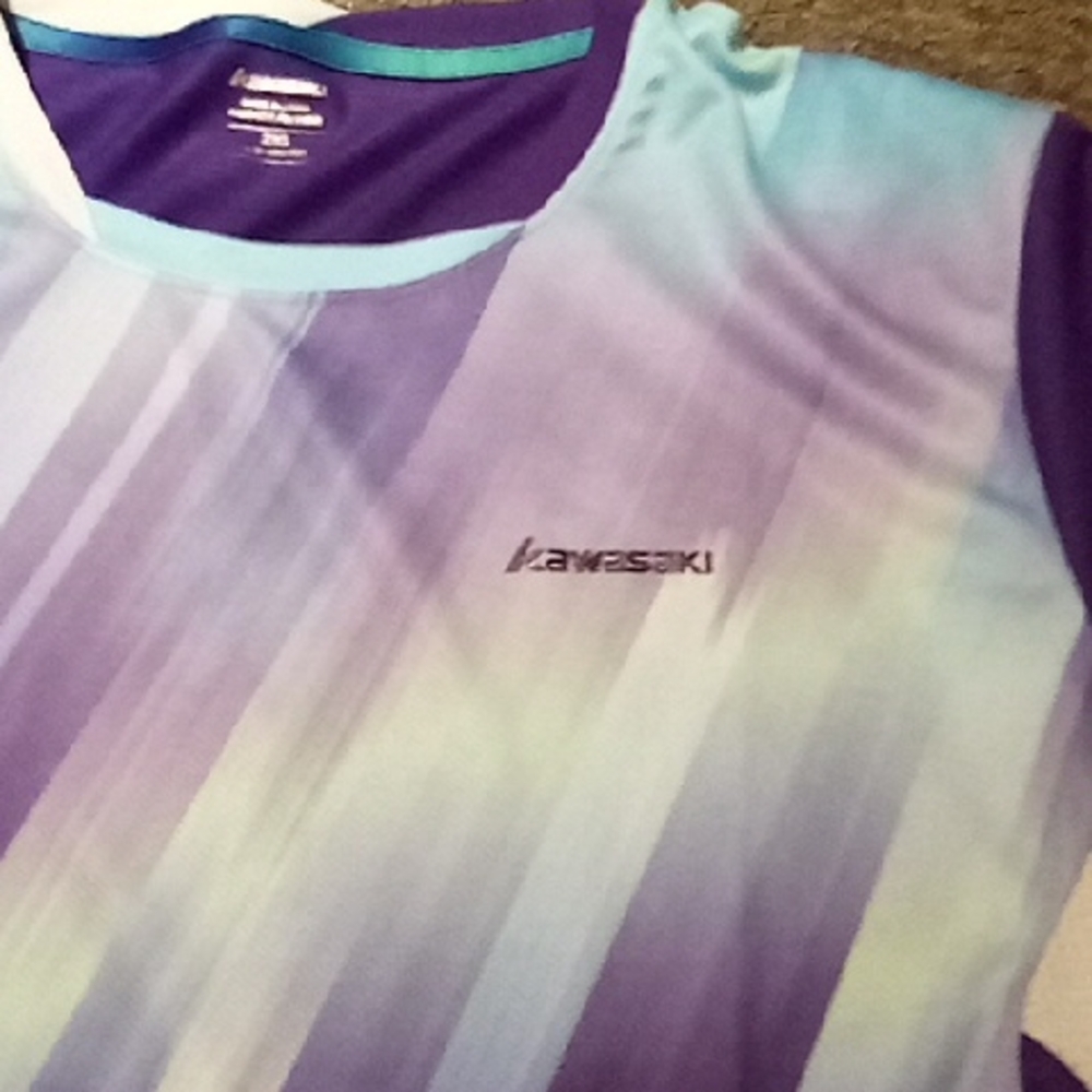 Men's XXL Kawasaki Purple and Blue Gradient Shirt Motorcycle Motocross